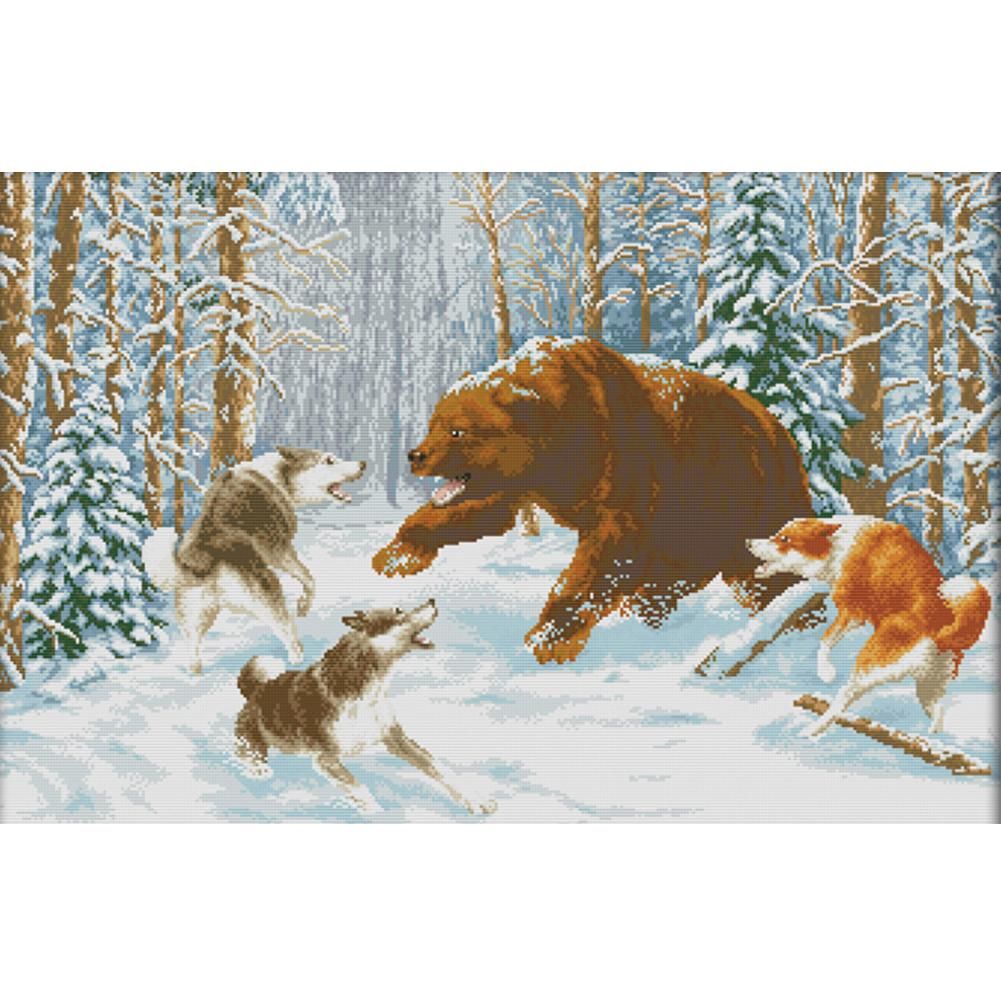 DIY 14CT Stamped Kit Needlework Cross Stitch Artwork  D316 Snow Wolf Bear