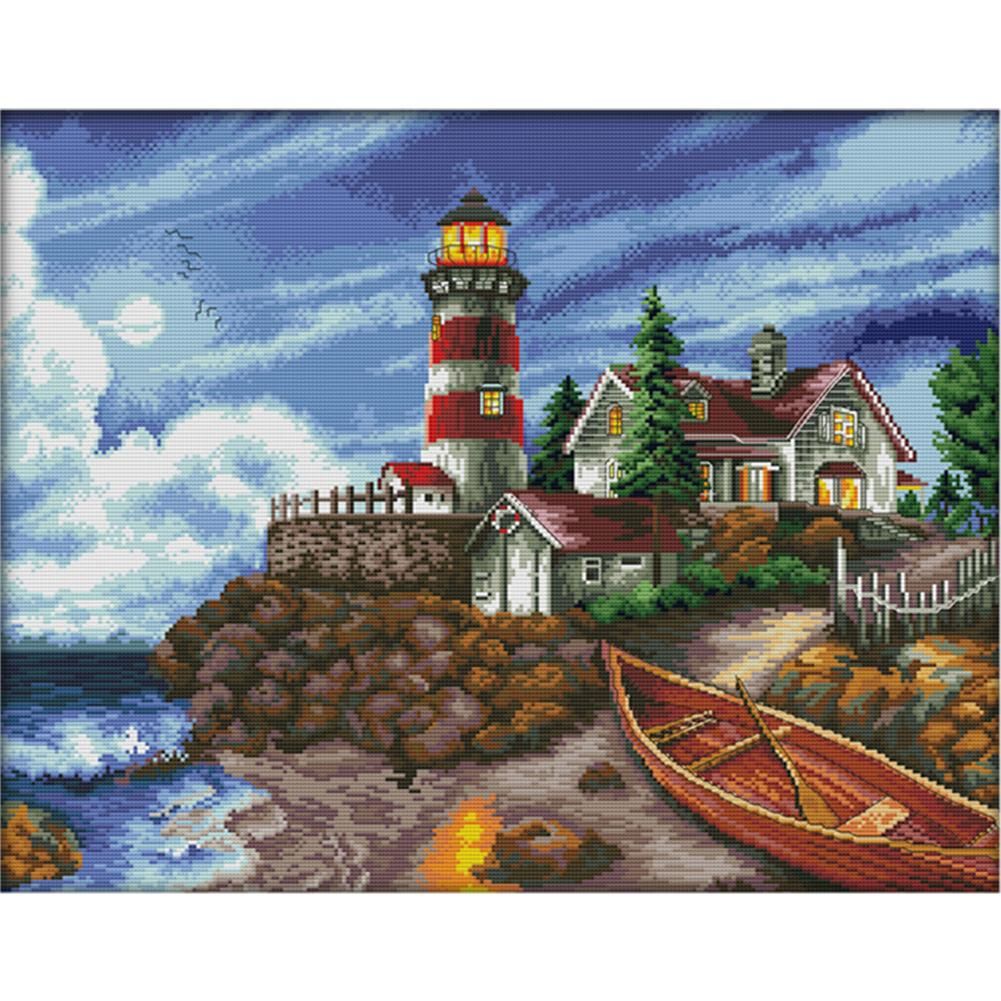 Seaside Lighthouse Ecological Cotton Cross Stitch DIY Embroidery Kit (F691)