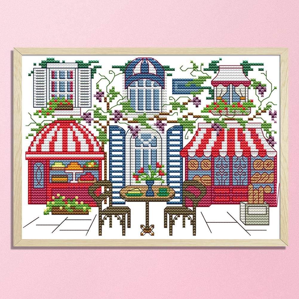 Street Scenery DIY Cross Stitch 14CT Stamped Landscape  F731 25x17cm