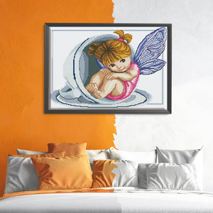 14CT Stamp Print Cross Stitch Angel Embroidery DIY Needlework Home Decor