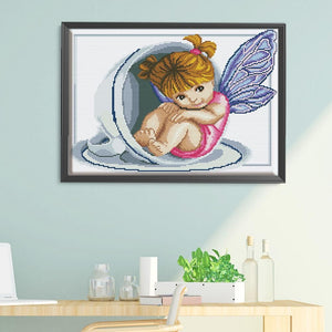 14CT Stamp Print Cross Stitch Angel Embroidery DIY Needlework Home Decor