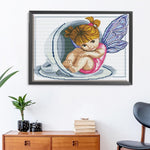 14CT Stamp Print Cross Stitch Angel Embroidery DIY Needlework Home Decor