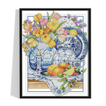 14CT Stamped Cross Stitch DIY Porcelain Flowers Needlework 41 X 33cm  5