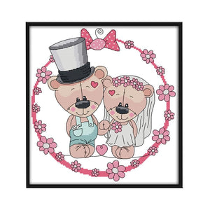 Cartoon 14CT Stamped Cross Stitch Needlework Embroidery  3 Bear Married