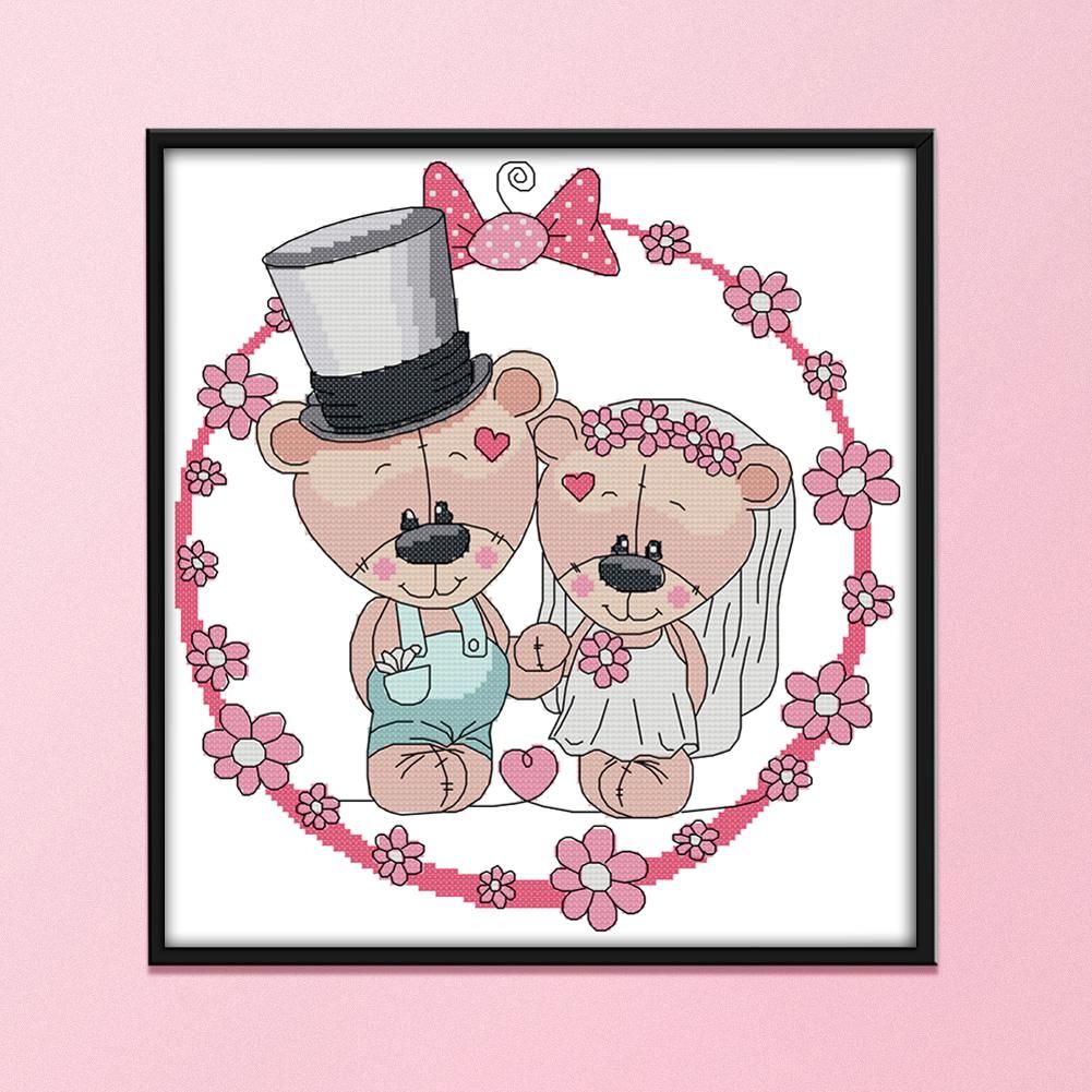 Cartoon 14CT Stamped Cross Stitch Needlework Embroidery  3 Bear Married