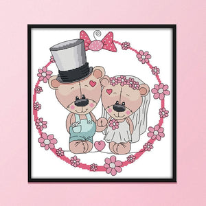 Cartoon 14CT Stamped Cross Stitch Needlework Embroidery  3 Bear Married