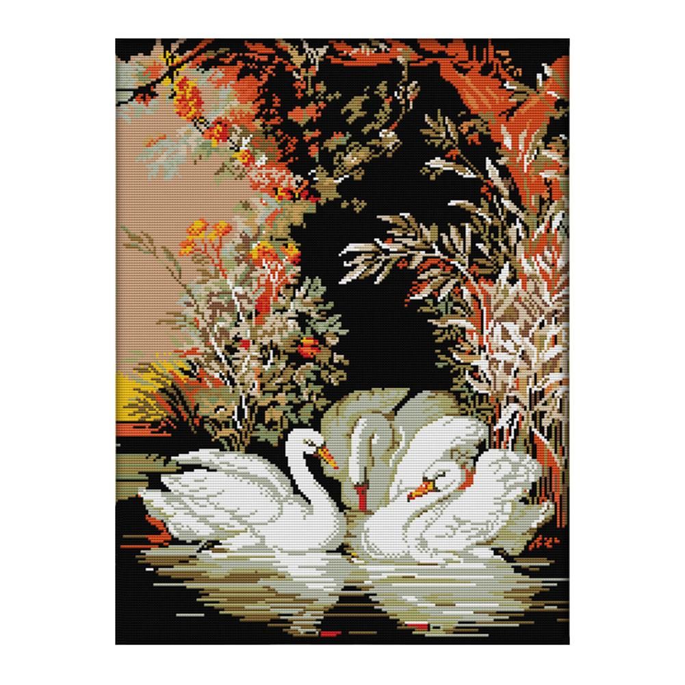 Cross Stitch Embroidery 14CT Stamped Needlework  Swan in the Lake D324