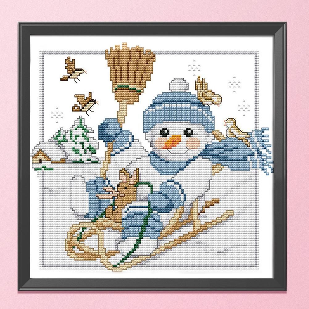 Christmas Snowman Cross Stitch 14CT Stamped Embroidery DIY Crafts  C893