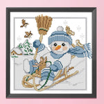 Christmas Snowman Cross Stitch 14CT Stamped Embroidery DIY Crafts  C893