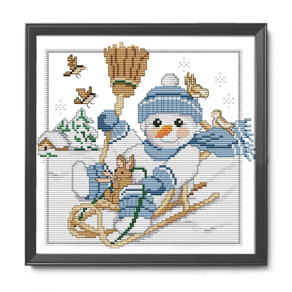 Christmas Snowman Cross Stitch 14CT Stamped Embroidery DIY Crafts  C893