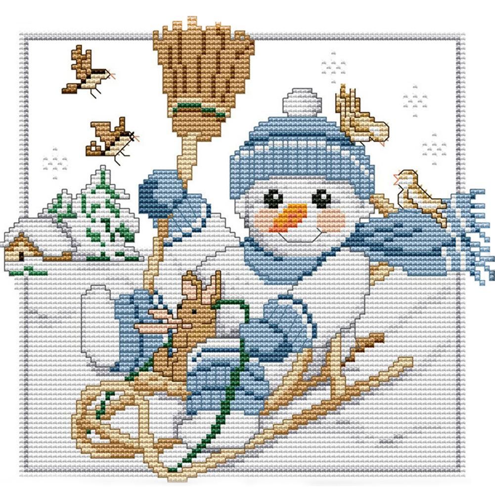 Christmas Snowman Cross Stitch 14CT Stamped Embroidery DIY Crafts  C893