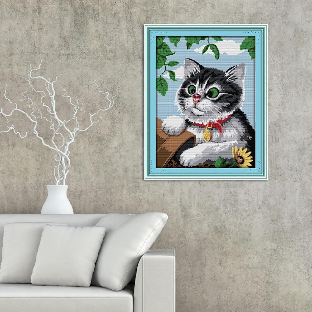 Cat DIY Cotton Thread Cross Stitch Painting Canvas Needlework Set (D445)