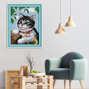 Cat DIY Cotton Thread Cross Stitch Painting Canvas Needlework Set (D445)