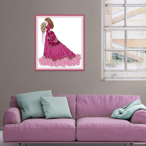 Bride in Red Dress DIY Cotton Cross Stitch Painting 14CT Needlework (RA329)