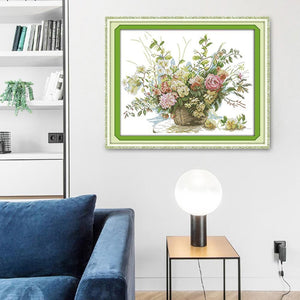 Fashion Flowers DIY Cross Stitch Embroidery Threads Print on Canvas (H630)