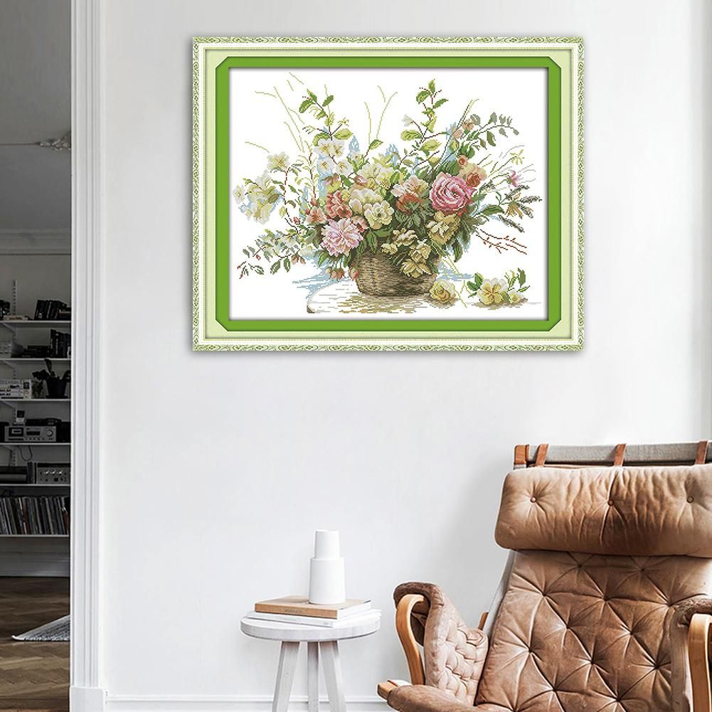 Fashion Flowers DIY Cross Stitch Embroidery Threads Print on Canvas (H630)