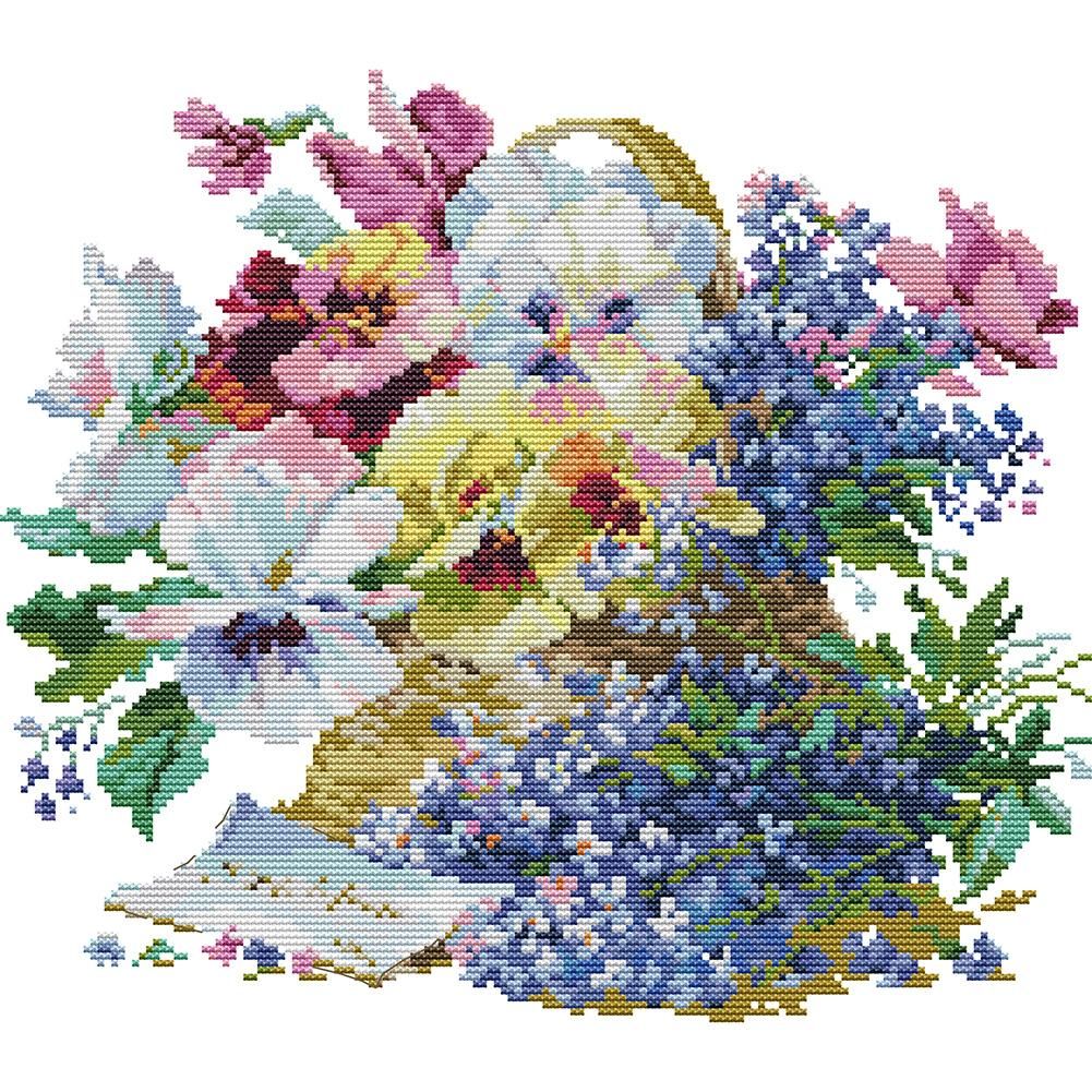 Flowers DIY Cotton Thread Cross Stitch Kit 14CT2 Canvas Needlework (H835)