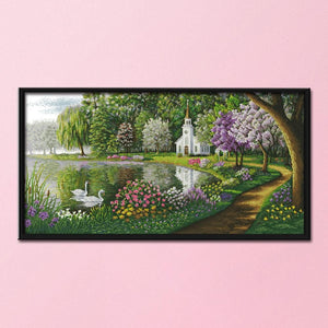 14CT Stamped Cross Stitch Kits DIY Landscape Needlework 100 X 54cm  F154