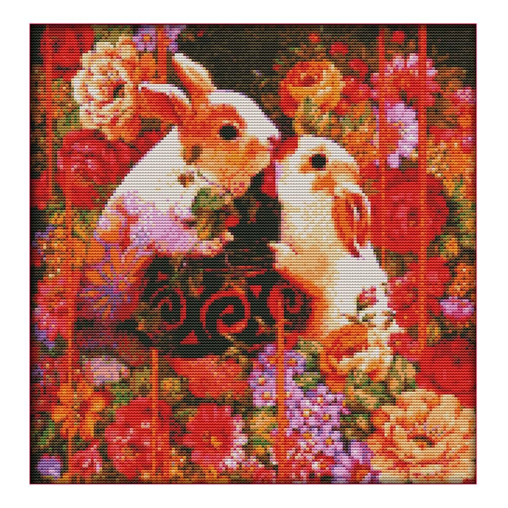 Rabbit DIY Cotton Thread Cross Stitch Painting Canvas Needlework Set (D446)