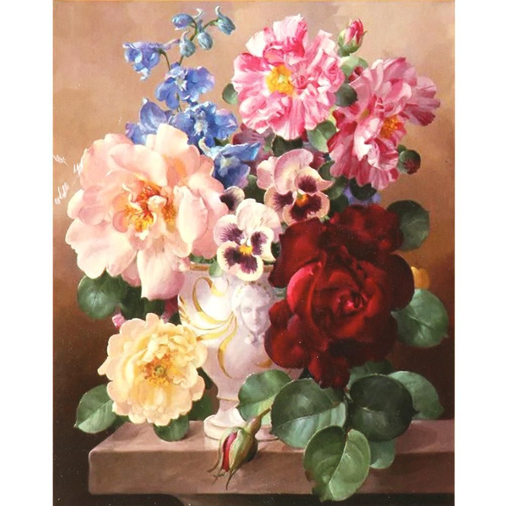 Colorful Flowers Cotton Thread Cross Stitch DIY Needlework Embroidery Kits