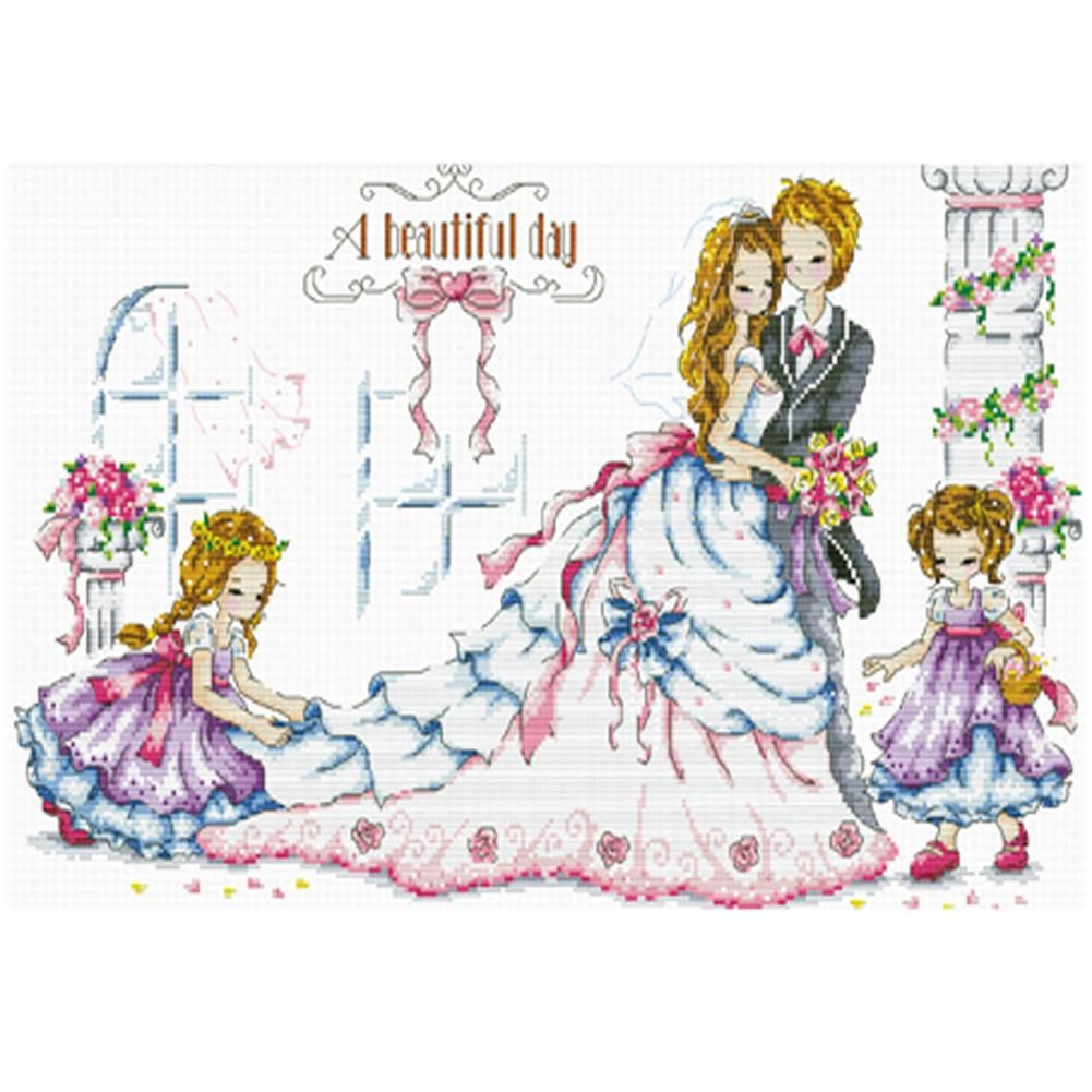 Wedding Day Cross Stitch 11CT Stamped Printed Canvas DIY Embroidery  0023