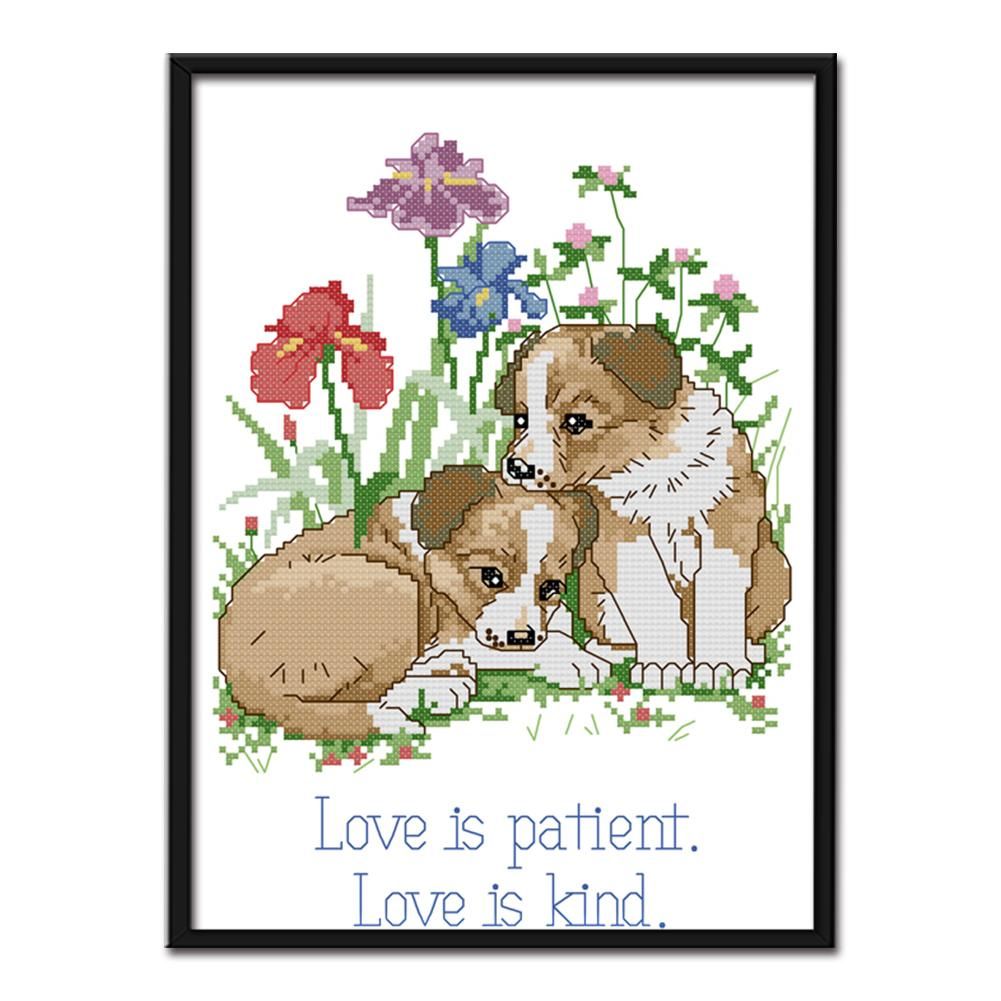 Two Dogs DIY Cross Stitch Kit 14CT Stamped Embroidery Home Decor  D236