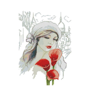 Stamped Cross Stitch Woman 14CT Embroidery DIY Set  Woman Red Calla RA241