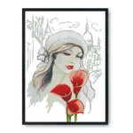 Stamped Cross Stitch Woman 14CT Embroidery DIY Set  Woman Red Calla RA241