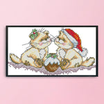 Cross Stitch 14CT Stamped Printed Canvas Crafts  C037 Christmas Kitten