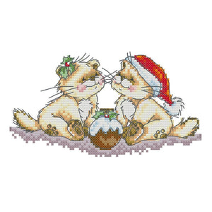 Cross Stitch 14CT Stamped Printed Canvas Crafts  C037 Christmas Kitten