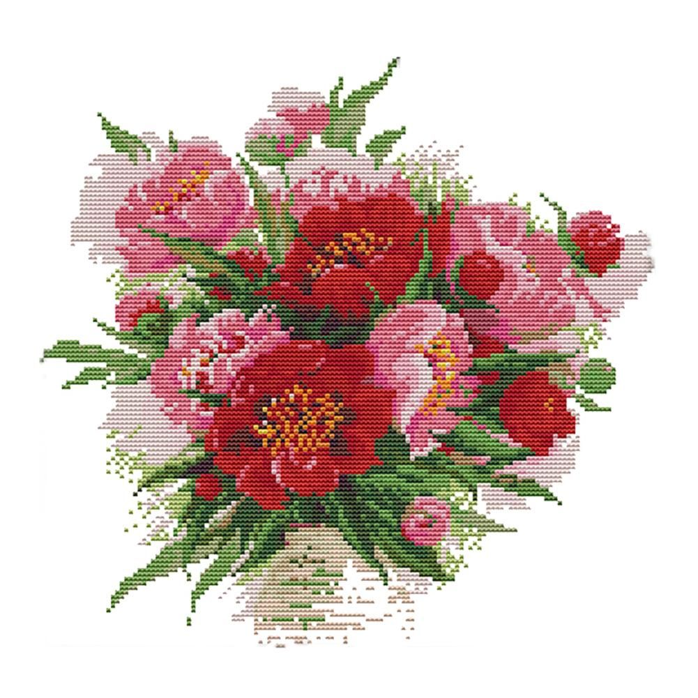 Flower Printed Cross Stitch Kits Ecological Cotton Thread Painting (H605)