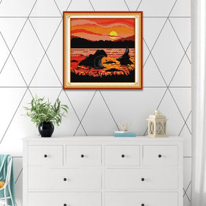 Sunset Hippo Canvas Painting Handmade Cross Stitch Needlework Set (D609)