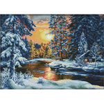 F686 Sunset Snow Cotton Thread Print Cross Stitch DIY Embroidery Cloth Kit