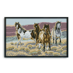 14CT Stamped Cross Stitch Kits Craft Four Horse Sewing Needlework  D496