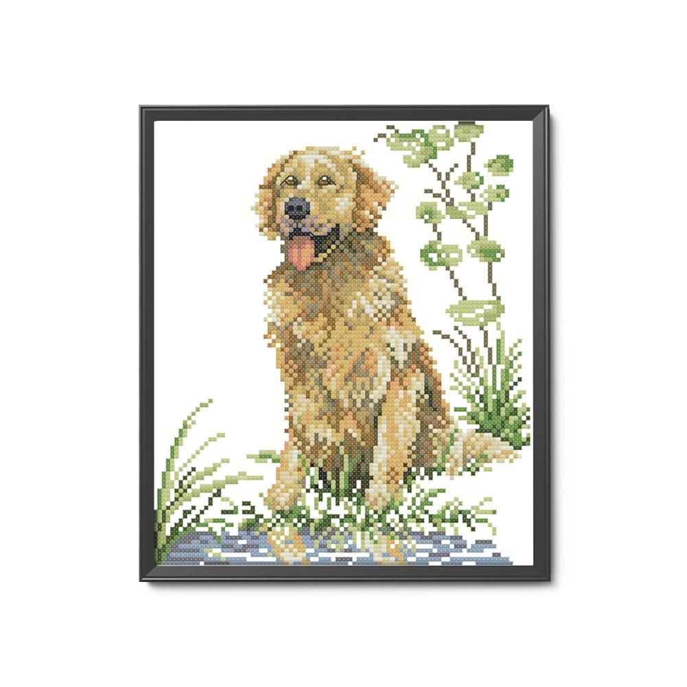 DIY Hound near Pool Needlework Kit 14CT Stamp Canvas Cross Stitch  D535