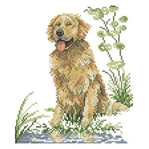 DIY Hound near Pool Needlework Kit 14CT Stamp Canvas Cross Stitch  D535