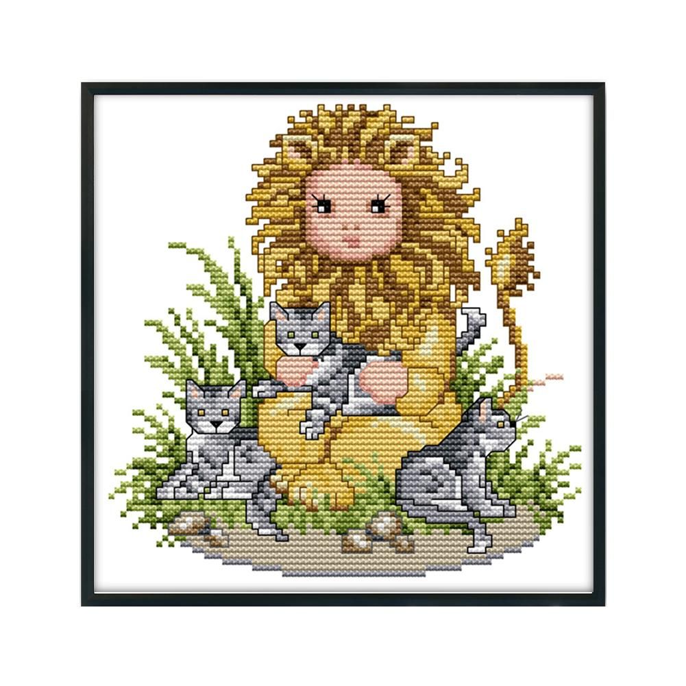 14CT Stamped Cotton Thread Canvas DIY Canvas Needlework Kit  D415 Lion