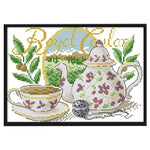 14CT Stamped Cotton Cross Stitch DIY Printed Needlework  Flower Tea Set