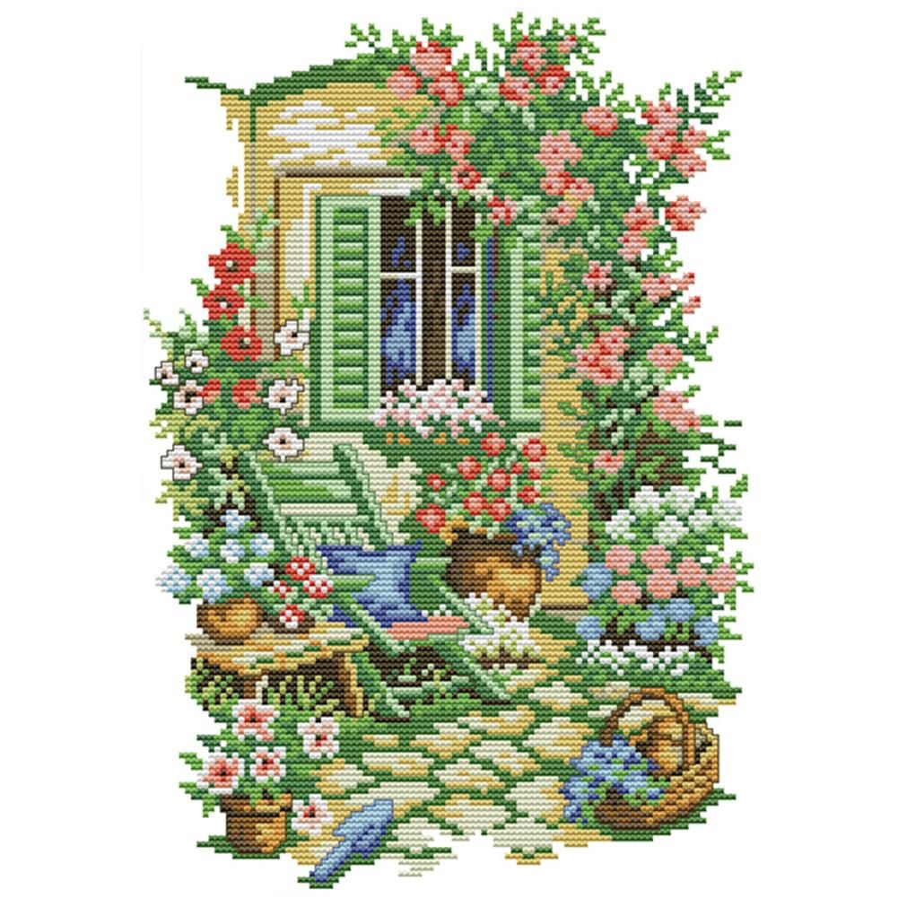 14CT Stamped Needlework DIY Garden Art Cross Stitch Kits 27 X 36cm  F476