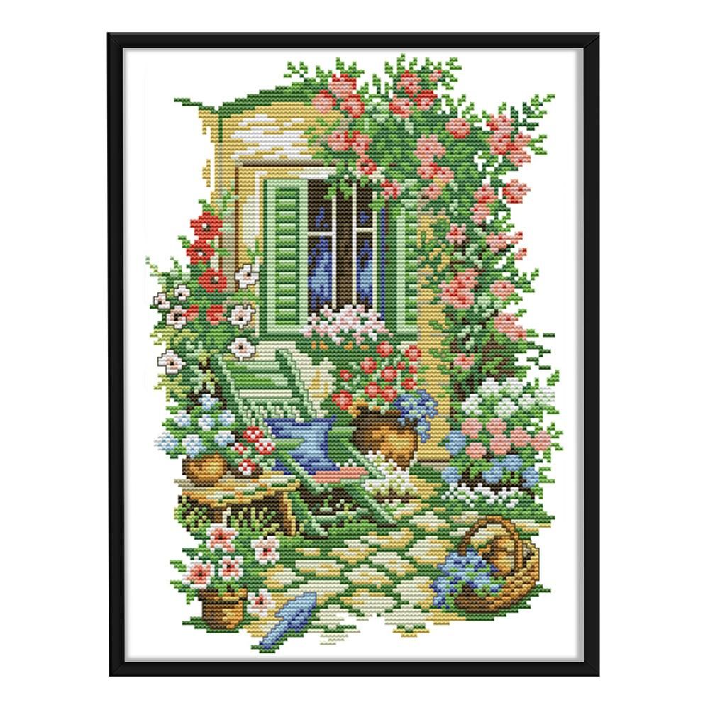 14CT Stamped Needlework DIY Garden Art Cross Stitch Kits 27 X 36cm  F476