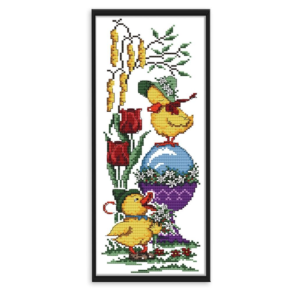 Eggs and Duck 14CT Stamped Print Cross Stitch Kit Embroidery Canvas  KB004