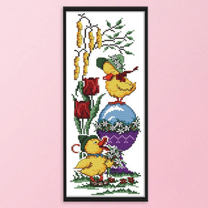 Eggs and Duck 14CT Stamped Print Cross Stitch Kit Embroidery Canvas  KB004