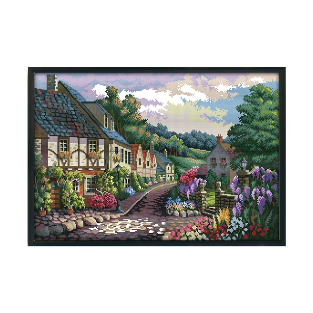 Home Cross Stitch 14CT Stamped Canvas Embroidery Kits  F534 Landscape