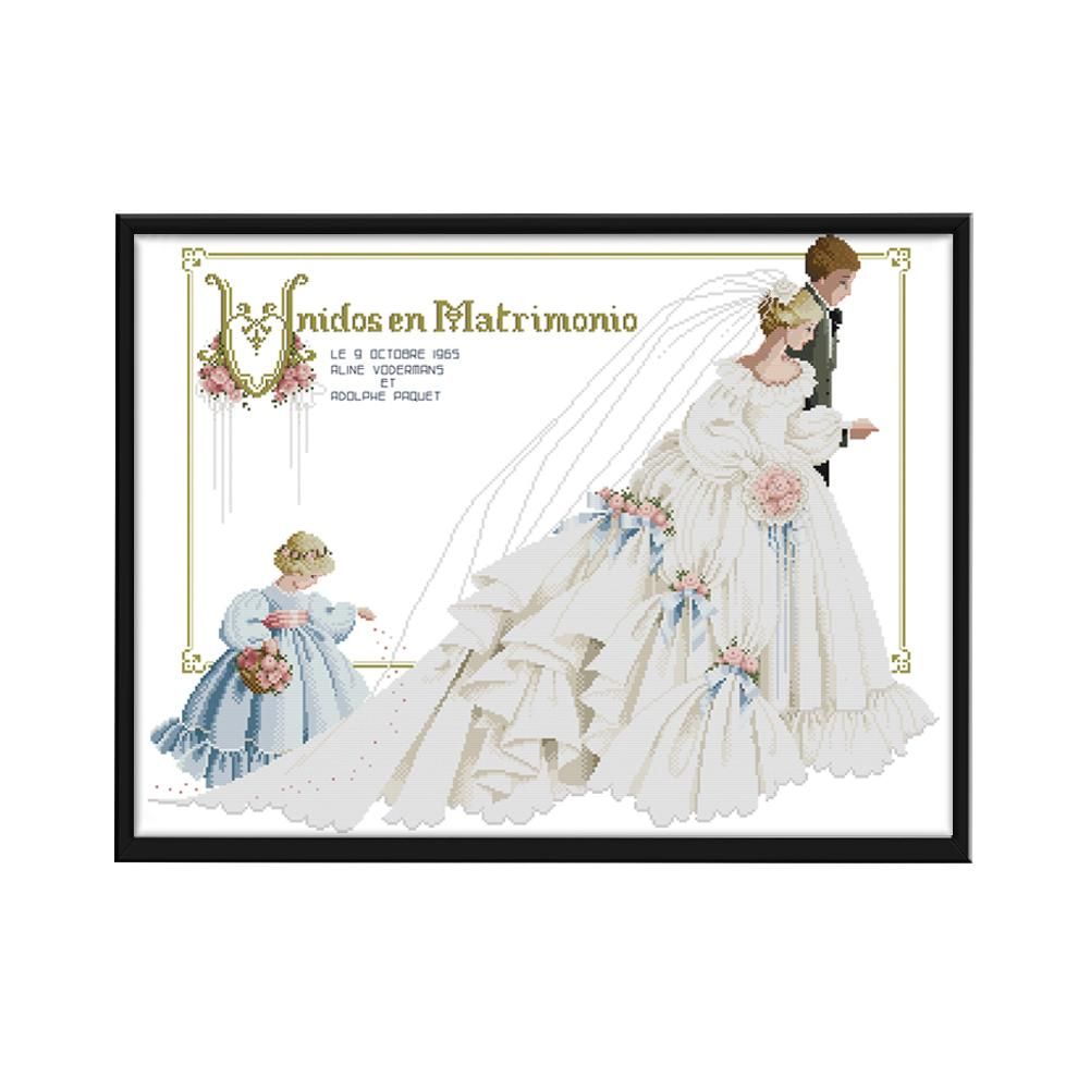 Cartoon 14CT Stamped Cross Stitch Kits Needlework Embroidery  4 Wedding