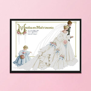 Cartoon 14CT Stamped Cross Stitch Kits Needlework Embroidery  4 Wedding