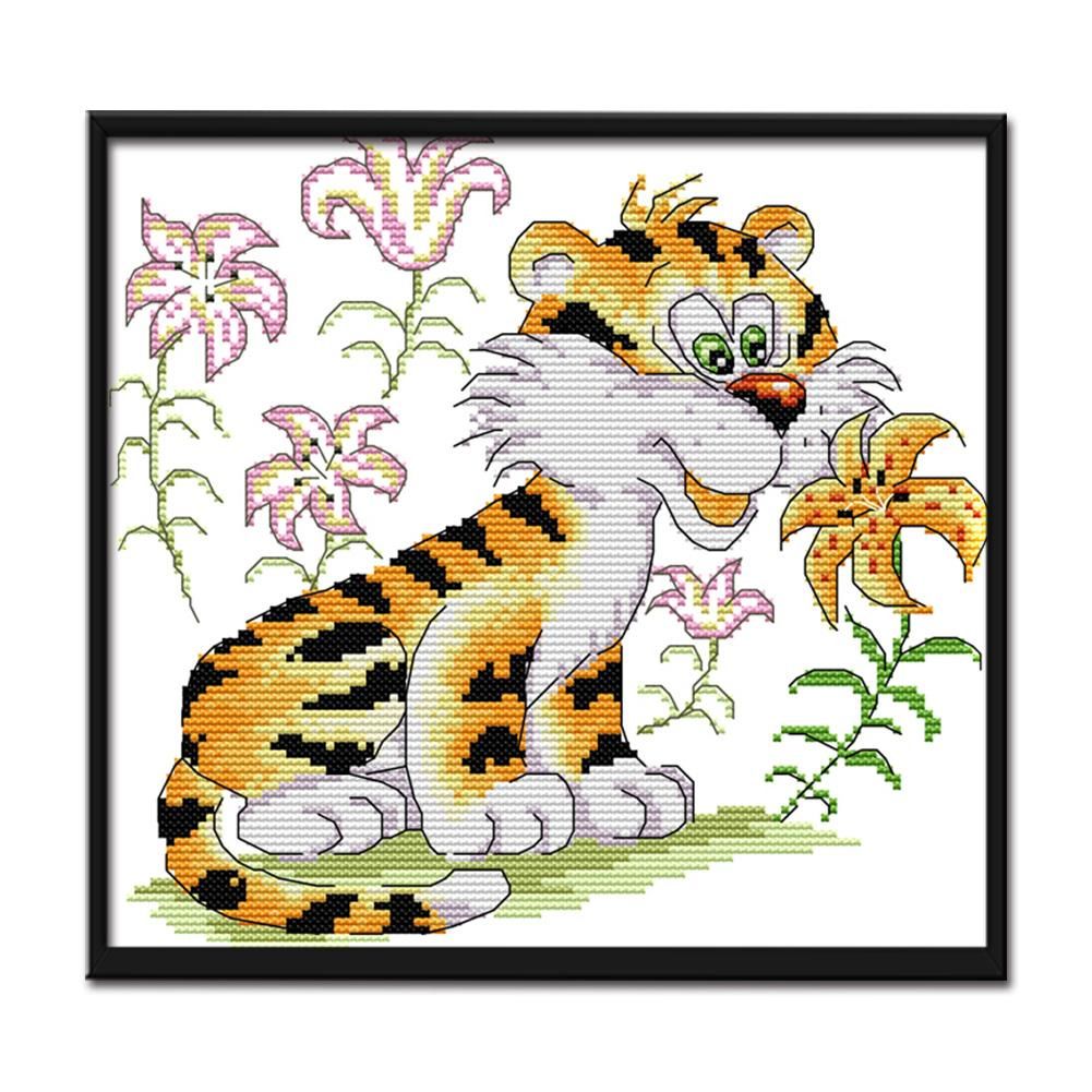 Tiger DIY Cross Stitch Kit 14CT Stamped Print Embroidery Home Decor  D246