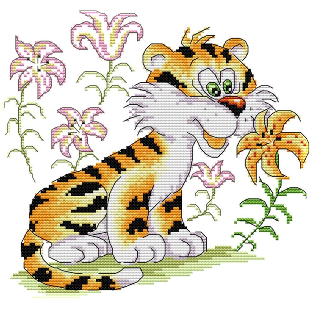 Tiger DIY Cross Stitch Kit 14CT Stamped Print Embroidery Home Decor  D246