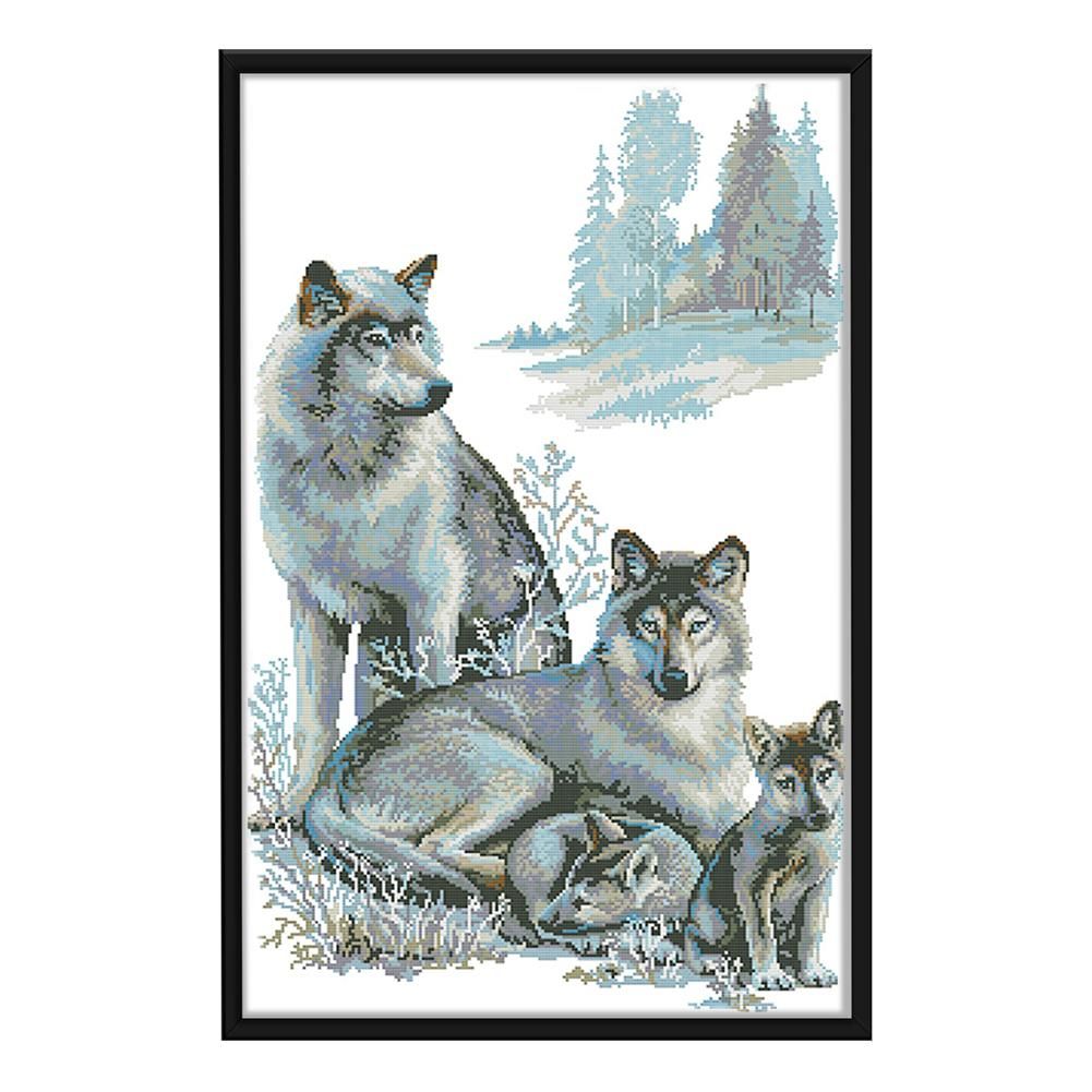 Wolf Family 14CT Stamped Cross Stitch Embroidery Canvas Needlework  D405