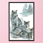 Wolf Family 14CT Stamped Cross Stitch Embroidery Canvas Needlework  D405