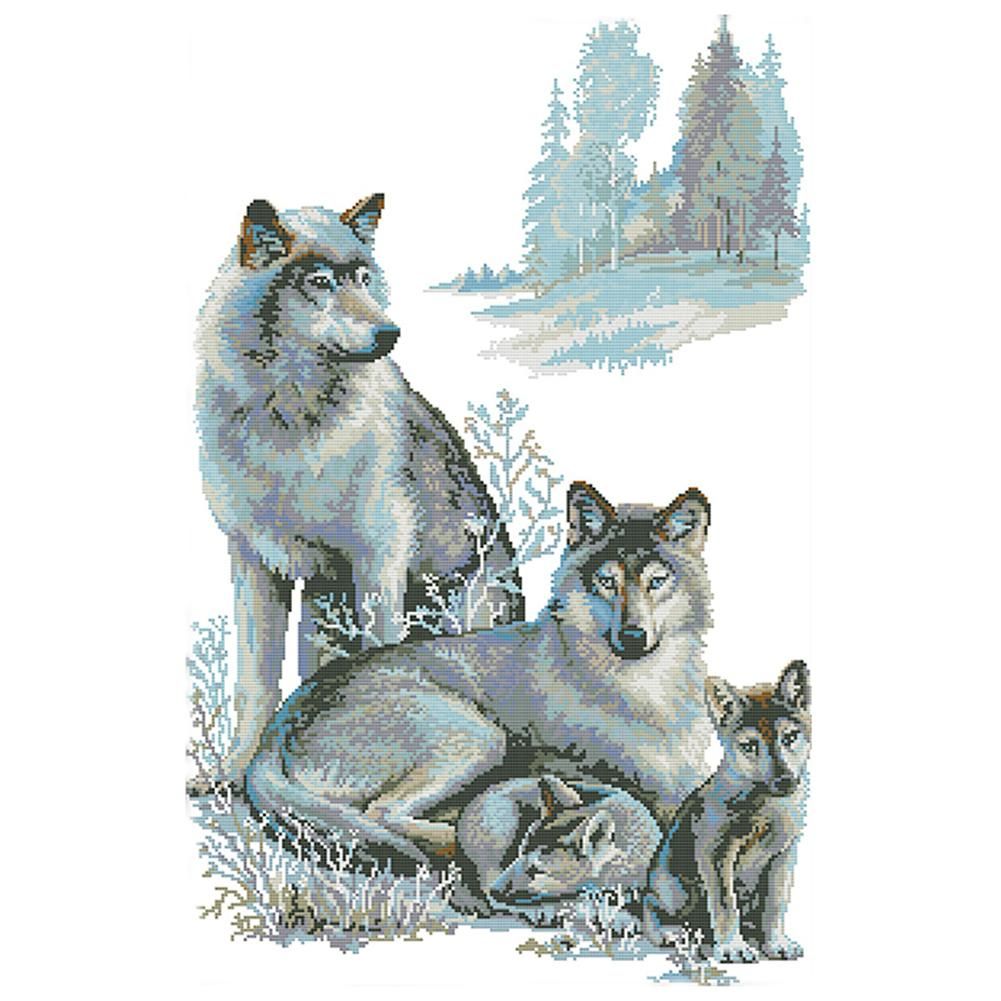 Wolf Family 14CT Stamped Cross Stitch Embroidery Canvas Needlework  D405